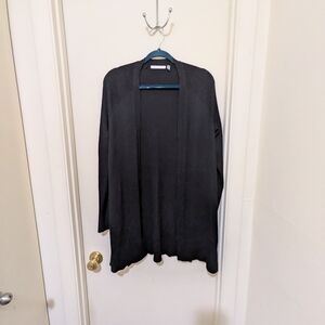 Linda Matthews Black Ribbed Open Front Cardigan Size Medium Lightweight Layering